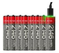 Lot de 8 Piles AA Yesido Lithium-Ion 1430mAh 1.5V 2146mWh Rechargeables USB-C Noir / Rouge Noir / Rouge