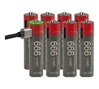 Lot de 8 Piles AA Yesido Lithium-Ion Rechargeables USB-C 440mAh 1.5V 666mWh Noir / Rouge Noir / Rouge