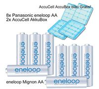 Lot de 8 piles rechargeables standard Panasonic eneloop AA Mignon avec étui bleu pour piles rechargeables