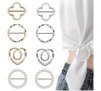 Lot de 8 pinces à foulard en métal avec perles - Pinces à cravate rondes pour t-shirts - Pinces à foulard rondes tendance - Pour