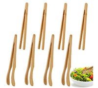 Lot de 8 pinces en bambou, pinces de cuisine 18 cm, petites pinces à barbecue, pinces de cuisine pour toast, thé, barbecue, pique-nique, pince de cuisine avec grille antidérapante