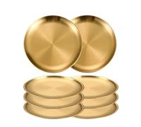 Lot de 8 plats à manger en métal acier inoxydable, assiettes rondes, plateau peu profond, for barbecue, pique-nique, camping, récipient alimentaire, ensemble vaisselle pour Cuisine(23cm-8Pcs-Silver)