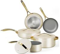 Lot de 8 poêles à induction blanches avec couvercles en verre