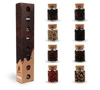 Lot de 8 poivres sélectionnés à la main I 8 poivres exquis du monde entier comme coffret cadeau d'épices parfait pour les cuisiniers amateurs et les amateurs de poivre