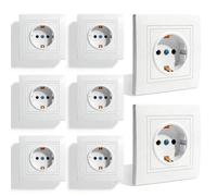 Lot de 8 Prise Electrique Murale 2P+T Schuko, Prise Murale, Encastrée Standard Prises avec Terre 10A 220V, Prise Schuko pour Chambre Cuisine, 82 * 82mm