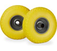 Lot de 8 roues pour diable, anti-crevaison, pneus en caoutchouc plein 3.00-4 PU, jante en acier, axe de 25 mm, charge maximale de 100 kg, dimensions 260 x 85 mm, couleur jaune-gris