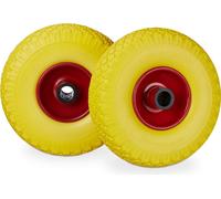 Lot de 8 roues pour diable, anti-crevaison, pneus en caoutchouc plein 3.00-4 PU, jante en acier, axe de 25 mm, charge maximale de 100 kg, dimensions 260 x 85 mm, jaune et rouge