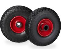 Lot de 8 roues pour diable, anti-crevaison, pneus pleins 3.00-4, jante en acier, axe de 25 mm, charge maximale 100 kg, dimensions 260 x 85 mm, noir et rouge