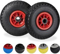 Lot de 8 roues pour diable, pneus en caoutchouc plein anti-crevaison 3,00-4", axe de 25 mm, charge maximale de 80 kg, dimensions 260 x 85 mm, noir et rouge