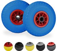 Lot de 8 roues pour diable, pneus en caoutchouc plein anti-crevaison 3.00-4", axe de 25 mm, charge maximale de 80 kg, dimensions 260 x 85 mm, bleu et rouge