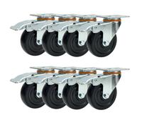 Lot de 8 roulettes pivotantes de 75 mm avec frein - Roulettes silencieuses en polyuréthane anti-traces, haute portée, anti-corrosion, rotation à 360°