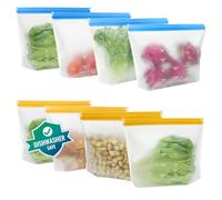 Lot de 8 sac congelation reutilisable et Stand Up,3.2L Sac congelation en silicone sans BPA, Sacs de rangement en silicone réutilisables Étanches pour Ranger Légumes, Fruits,Sandwich, LéGumes, Viandes