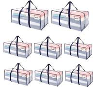 Lot de 8 sacs de rangement pliables, grands, pratiques, transparents, réutilisables, pour les vêtements, le linge, les voyages