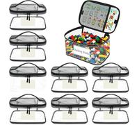 Lot de 8 sacs rangement PVC transparent pour jouets et Lego étiquette nom et fermeture éclair 24 x 11 x 17 cm et 30 x 15 x 20 cm