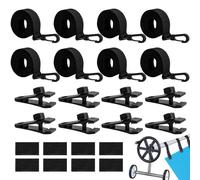 Lot de 8 sangles de fixation et clips pour couvertures solaires et bâches