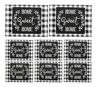 Lot de 8 Sets de Table à Carreaux Buffalo, Format rectangulaire 30 x 45 cm, Lin Lavable, résistant à la Chaleur, Style Ferme, imprimé Sweet Home, pour Table de Cuisine et Salle à Manger
