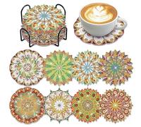 Lot de 8 sous-verres de peinture diamant Mandala pour enfants, 5D DIY Mandala Coasters, cadeau d'anniversaire, peut être réutilisé pendant longtemps - Dessous de verre diamant pour débutants, adultes