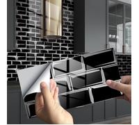 Lot de 8 Stickers Muraux Imperméable Auto-adhésif 30x15cm Noir PVC Sticker Cuisine Carrelage Autocollants Salle de Bain