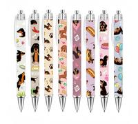Lot de 8 stylos à bille rétractables à encre noire avec clip pour femmes, collègues, enseignants, étudiants, motif teckel - Cadeau idéal pour femme, collègue, enseignant, étudiant
