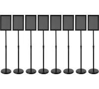 Lot de 8 supports de plinthes pour affiches - Présentoirs pour affiches A4 - Hauteur réglable de 80 à 130 cm - Cadre métallique rectangulaire - Protection en PVC - Noir