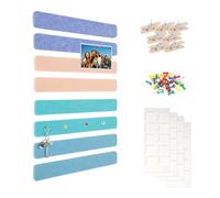 Lot de 8 tableaux d'affichage autocollants en feutre avec 40 punaises et 7 clips - Tableau d'affichage en feutre - Tableau mémo - Décoration murale pour bureau - 33 x 5 cm (bleu rose)