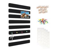 Lot de 8 tableaux d'affichage autocollants en feutre avec 40 punaises et 7 clips - Tableau d'affichage en feutre - Tableau mémo - Décoration murale pour bureau - 33 x 5 cm - Noir