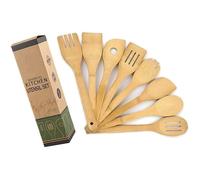 Lot de 8 Ustensiles de Cuisine en Bambou, Cuillères et Spatules en Bois, Anti-adhésifs et Wok, Spatule Pelle, Ensemble D'ustensiles
