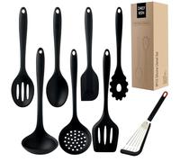 Lot de 8 ustensiles de cuisine en silicone résistants à la chaleur et antiadhésifs, spatule, spatule en silicone, cuillère de service, louche, cuillère à fente, cuillère à pâtes, écumoire, spatule à