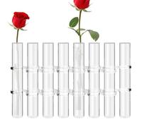 Lot de 8 vases à essai - 18 x 3 cm - Vase à fleurs rabattable avec cadre à charnière flexible - Support de bureau pour la propagation des hydroponiques pour la maison, le bureau, la décoration
