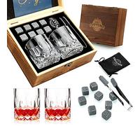 Lot de 8 verres à whisky en granit, 2 verres en diamant et un sac en velours pour boire du whisky écossais ou du gin, boîte en bois pour Noël, un anniversaire, la retraite
