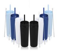 Lot de 8 verres en acrylique de 473 ml avec couvercle et paille, finition mate