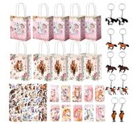 Lot de 80 cadeaux de chevaux avec 10 sacs cadeaux de chevaux, 10 carnets, 50 autocollants, 10 porte-clés pour l'école, la famille, les fêtes de famille, cadeaux surprise (rose clair)