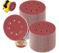 Lot de 80 Disque de Ponçage, Disques Abrasifs 125mm 8 Trous Idéal pour Poncer/Polir pour Ponceuse Excentrique (Grain 40), Papier à Poncer pour Bois, Métal, Peinture, Ponceuse