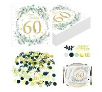 Lot de 80 serviettes en papier avec 30 g de confettis - Motif eucalyptus - Décoration de table pour homme et femme