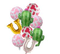 Lot de 9 ballons de fête western cowgirl en forme de fer à cheval rose et vache avec motif cactus pour anniversaire, thème rodéo
