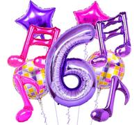 Lot de 9 ballons décoratifs d'anniversaire Kpop en forme de chiffre 6 pour décoration de fête disco - Ballons rose rouge et note de musique - 101,6 cm
