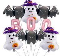Lot de 9 ballons d'Halloween mignons avec lettres roses fantômes chauve-souris pour décorations de fête d'Halloween, décorations de fête de mariage