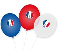 Lot de 9 ballons « France » - Décoration pour fête à thème, fête nationale et anniversaire - Diamètre 28 cm - Rouge, blanc et bleu avec drapeau du pays - Kit de fête tricolore France Paris