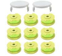 Lot de 9 bobines pour coupe-bordures, compatibles avec les appareils Ryobi One, de couleur verte, avec 2 couvercles