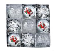 Lot de 9 boules de Noël incassables en PET 8 cm (argenté)