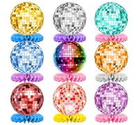 Lot de 9 boules disco - Décoration thématique en nid d'abeille - Décoration de table pour fêtes d'anniversaire, disco Beat et Rock - Décorations de fête de bal disco - Décoration de table hip hop