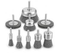 Lot de 9 brosses métalliques pour perceuse, accessoires de 1/4" pour | Ensemble de brosses métalliques en acier au carbone serti, tiges rondes de 6 mm et 9 tailles de brosses pour métal, bois