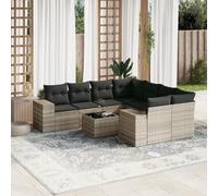 Lot de 9 coussins de siège en polyrotin gris clair pour terrasse avec plateau en verre et rangement