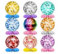 Lot de 9 Decoration Boule Disco Table Anniversaire, Disco Centres Nid d'abeille, Fête des Années 70 80 90 Anniversaire Accessoires Deco Table Anniversaire Décorations pour Rock Disco Hippie