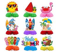 Lot de 9 décorations de table d'été 3D - Décoration de fête d'été - Décoration de centre de ruche hawaïenne - Décoration de table en nid d'abeille - Pour fête à thème, plage, fête, été, vacances