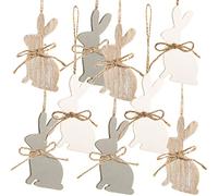 Lot de 9 Lapins Suspendus en Bois, 9,5 cm: Lapins de Pâques déco à Suspendre, Ornements pour Arbre de Pâques, paniers et Cadeaux, Style Naturel, réutilisables