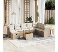 Lot de 9 meubles de jardin avec coussins, table en bois d'acacia, en polyrotin, beige, ensemble de salon modulaire avec housse lavable pour terrasse et patio