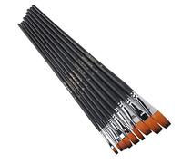 Lot de 9 pinceaux de peinture à pointe plate en poils de nylon avec long manche en bois pour acrylique, huile, aquarelle, détails miniatures