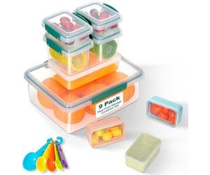 Lot de 9 récipients alimentaires VINATO avec couvercles, récipients hermétiques, lavables au lave-vaisselle et adaptés au micro-ondes, sans BPA, avec 5 cuillères doseuses