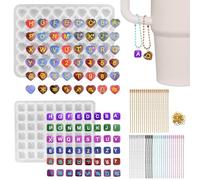 Lot de 96 moules en silicone en forme de lettre de l'alphabet AFUNTA avec trou - Moules en silicone en forme de cœur - Pour moulage de résine époxy, breloque de poignée de tasse d'eau